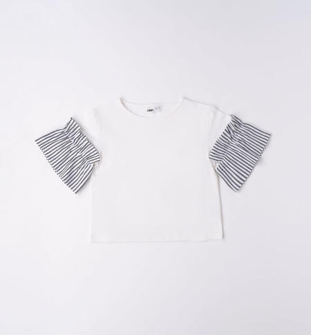 T-shirt ragazza maniche rigate da 8 a 16 anni iDO BIANCO-0113