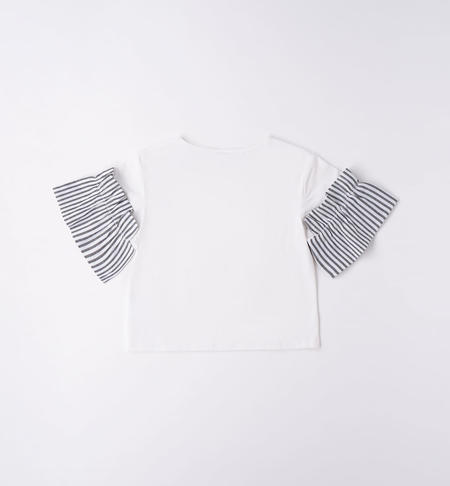 T-shirt ragazza maniche rigate da 8 a 16 anni iDO BIANCO-0113