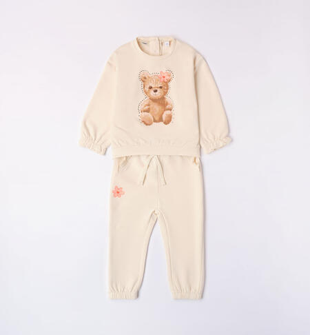 Tuta bambina sportiva con orsetto BEIGE