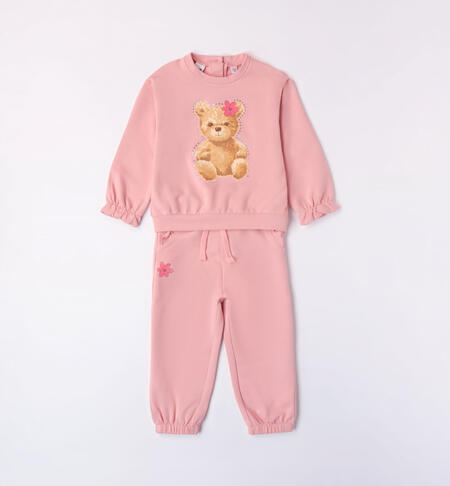Girls' teddy bear print jumpsuit PINK