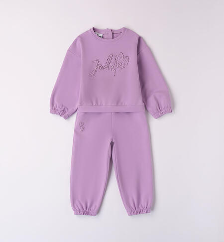 Girls' two-piece tracksuit with rhinestones VIOLET