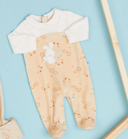 Unisex dungaree-style sleepsuit BEIGE