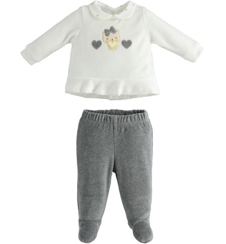 Two-piece baby girl onesie from 0 to 12 months iDO GRIGIO MELANGE-8967