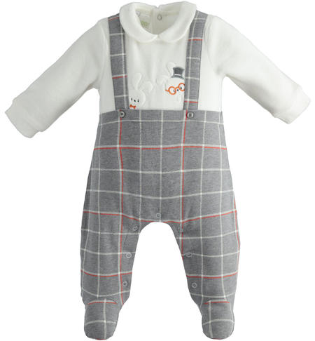 Elegant chenille baby onesie from 0 to 18 months iDO GRIGIO-PANNA-6TR9