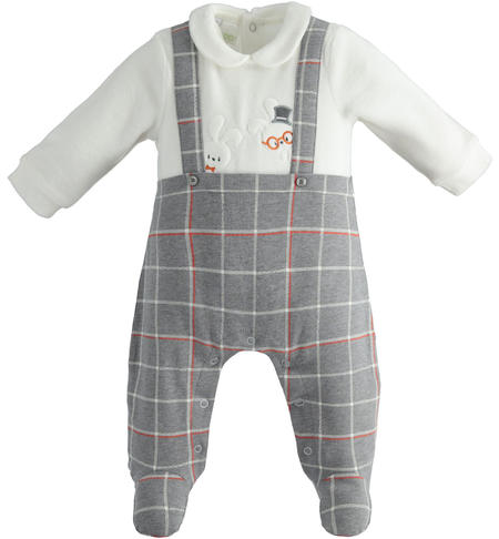 Tutina in ciniglia per neonato elegante - da 0 a 18 mesi iDO GRIGIO-PANNA-6TR9