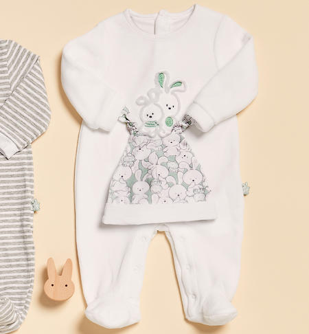 Chenille babygrow with bunnies WHITE