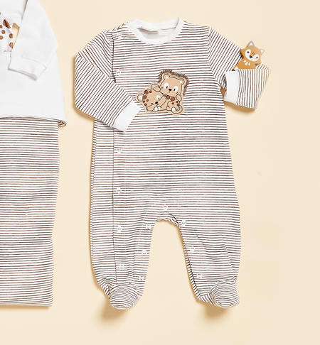 Babygrow with feet for baby boy with animal print BEIGE