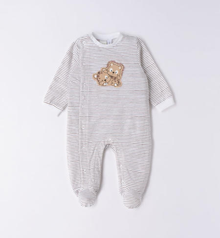 iDO babygrow with feet for baby boy with animal print from 0 to 18 months BIANCO-CACAO-6UX6