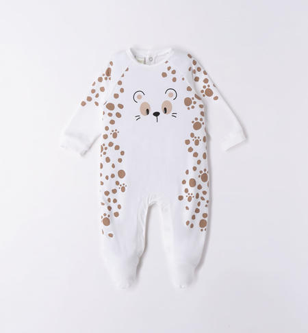 Spotted babygrow with feet for baby boy with camouflage print WHITE