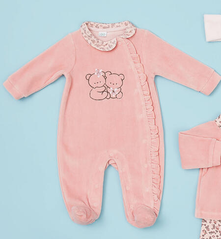 Baby girl's teddy bear sleepsuit PINK