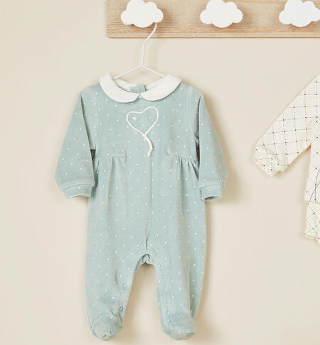 iDO heart embroidered sleepsuit for baby girl from newborn to 18 months VERDE-PANNA-6WL7