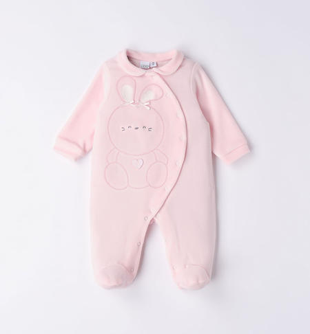 Tutina neonata in ciniglia con coniglietto ROSA