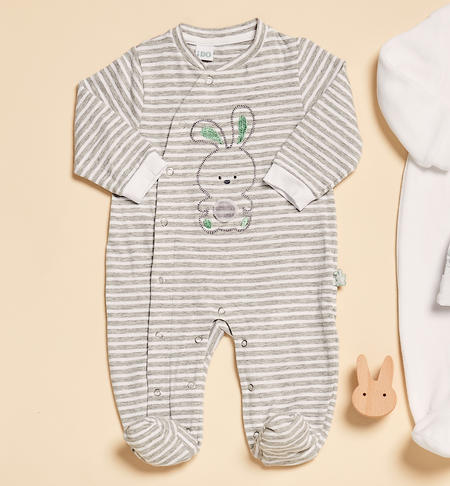 iDO boy's babygrow with bunny from 0 to 18 months GRIGIO MELANGE-8992