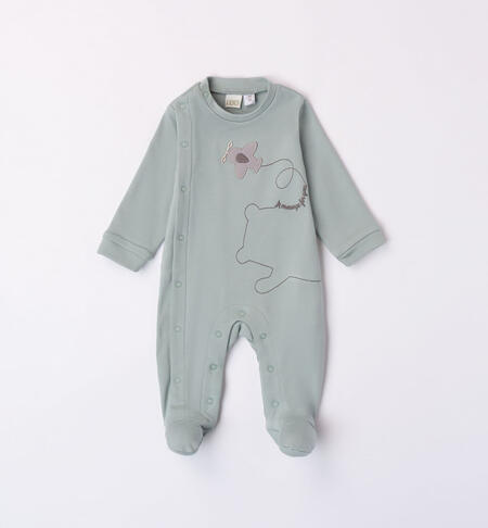 iDO 100% cotton sleepsuit with aeroplane for baby boy from newborn to 18 months L.GREEN-4136
