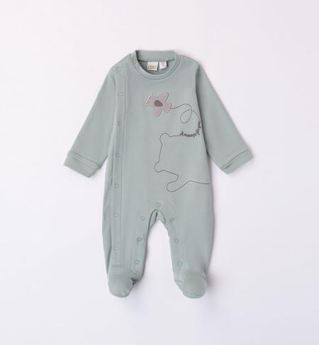 Sleepsuit with aeroplane in 100% cotton GREEN