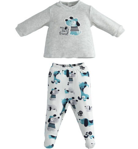 Two pieces baby onesie from 0 to 12 months iDO PANNA-AZZURRO-6TS1