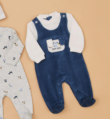 Sleepsuit in chenille with puppy design BLUE