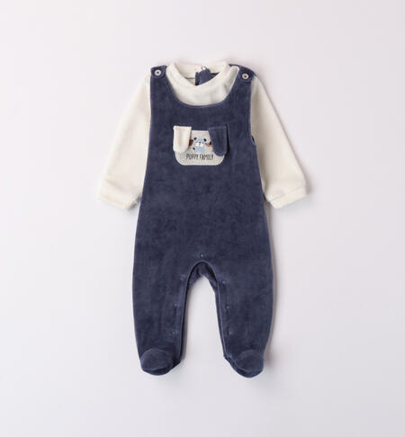 iDO puppy chenille sleepsuit for baby boy from newborn to 18 months BLU-3656