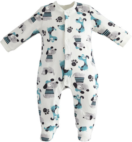 French terry baby onesie from 0 to 18 months iDO PANNA-AZZURRO-6TS1