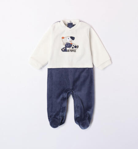 Sleepsuit in chenille with puppy design BLUE