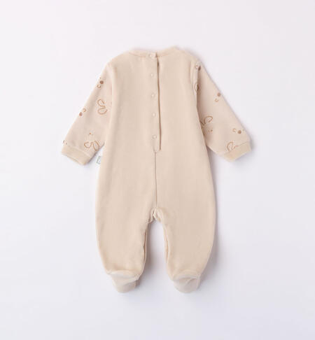 iDO babies' sleepsuit in chenille with small animal pattern from newborn to 18 months ECRU'-0164