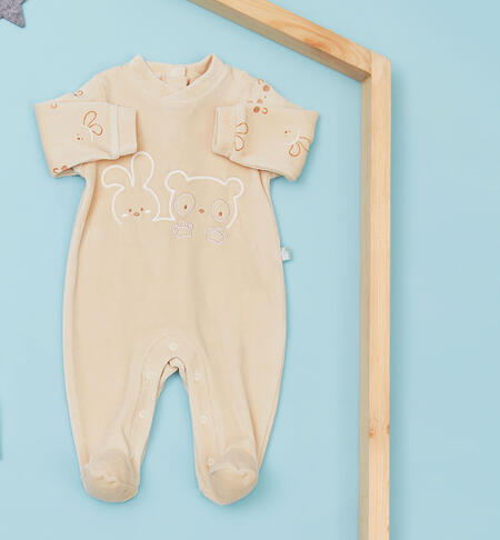 iDO babies' sleepsuit in chenille with small animal pattern from newborn to 18 months ECRU'-0164