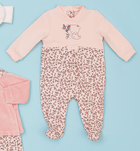 Sleepsuit with small flowers for baby girl PINK