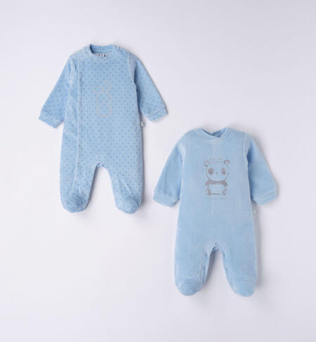 iDO babies' set of unisex chenille sleepsuits from newborn to 18 months AZZURRO-3872
