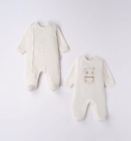 Set of unisex sleepsuits in chenille CREAM