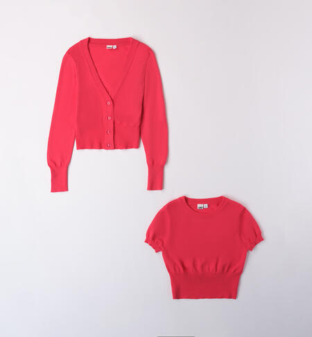 Coral twin set for girls RED